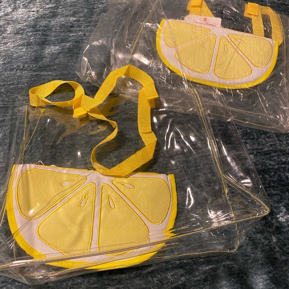 Lot of 2 Emma Lomax transparent clear tote bags